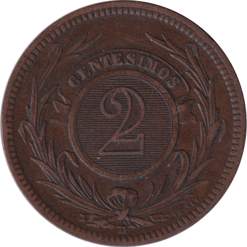 Uruguay - 2 centésimos - Sun - Bronze - 1869 H - No545