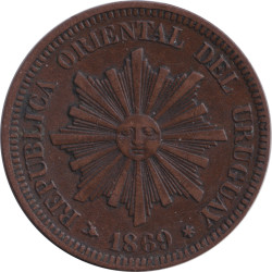 Uruguay - 2 centésimos - Sun - Bronze - 1869 H - No545