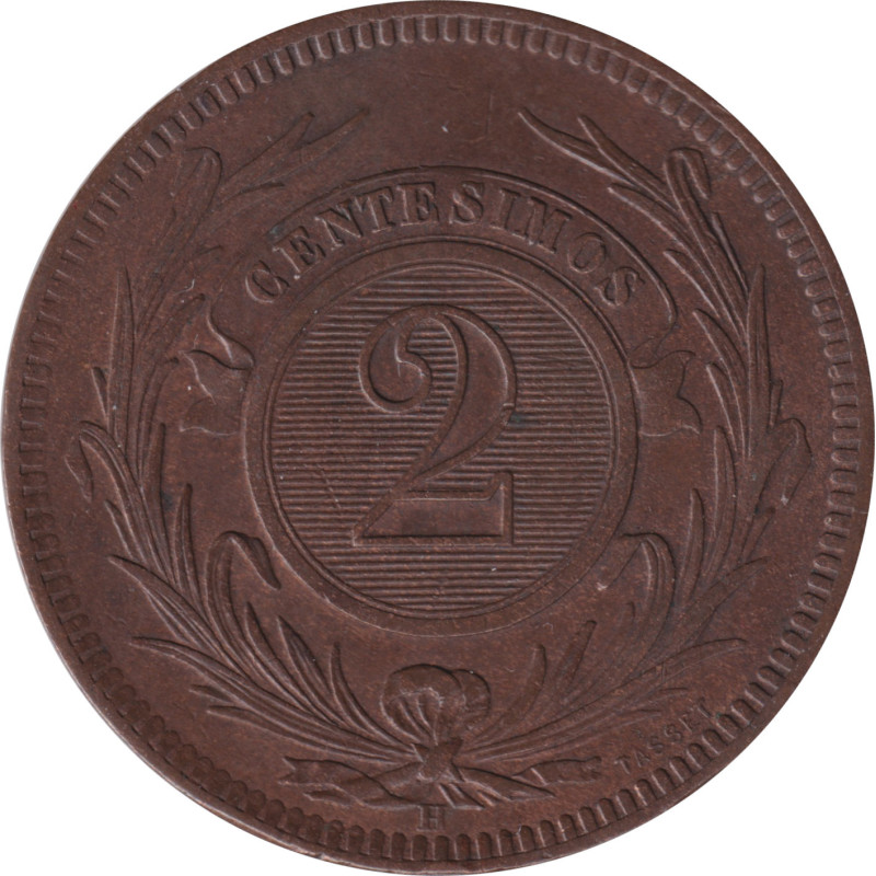 Uruguay - 2 centésimos - Sun - Bronze - 1869 H - No563
