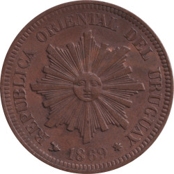 Uruguay - 2 centésimos - Sun - Bronze - 1869 H - No563