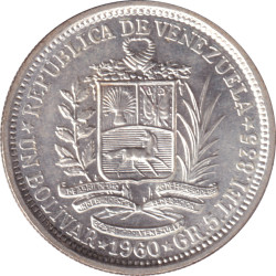 Venezuela - 1 bolivar - Simon Bolivar - Blason peu décoré - Type 1 - 1960 - No535