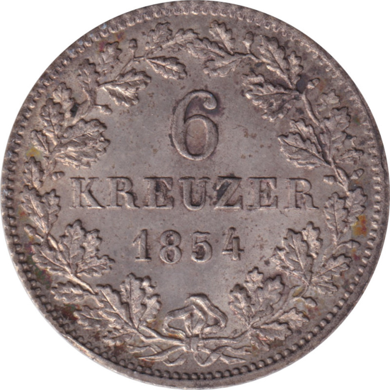 German States - 6 kreuzer - Guillaume I - Légende courte - 1854 - No684