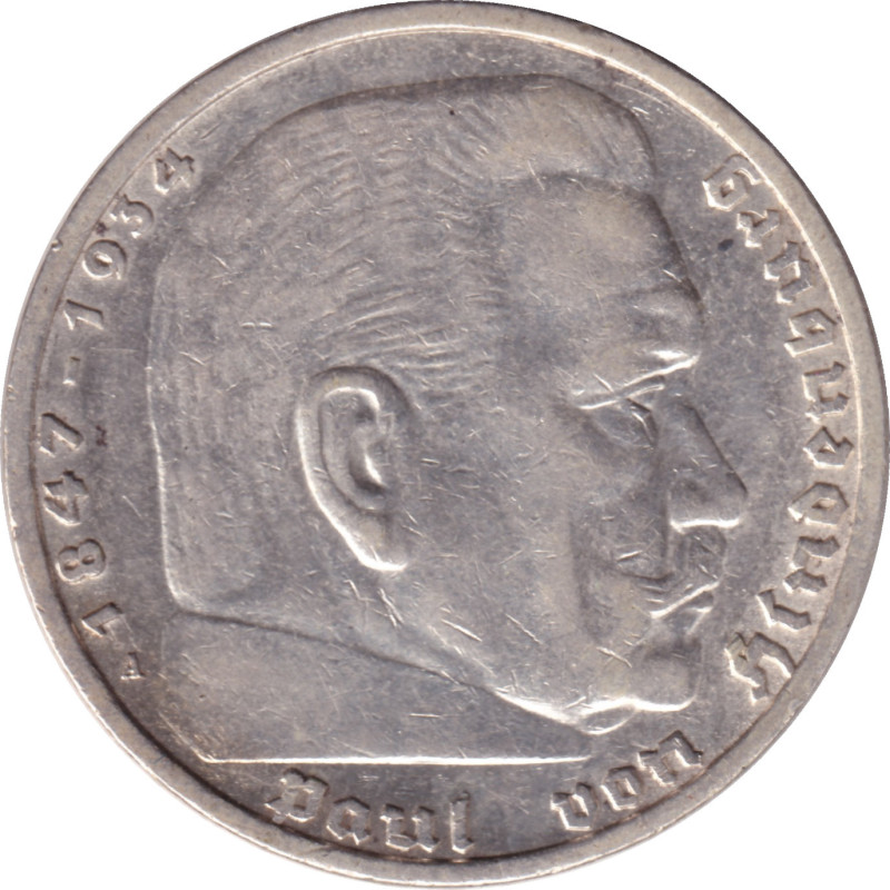 Germany - 5 mark - Hindenburg - Eagle - 1936 A - No14