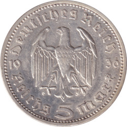 Germany - 5 mark - Hindenburg - Eagle - 1936 A - No14