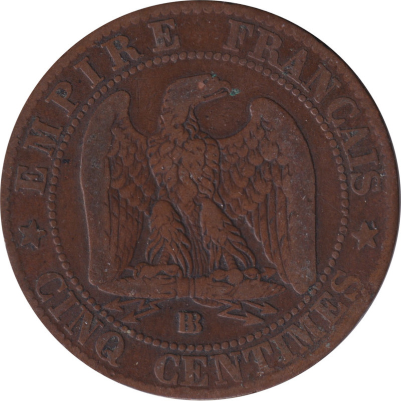 France - 5 centimes - Napoléon III - Tête laurée -  1862 BB - No612