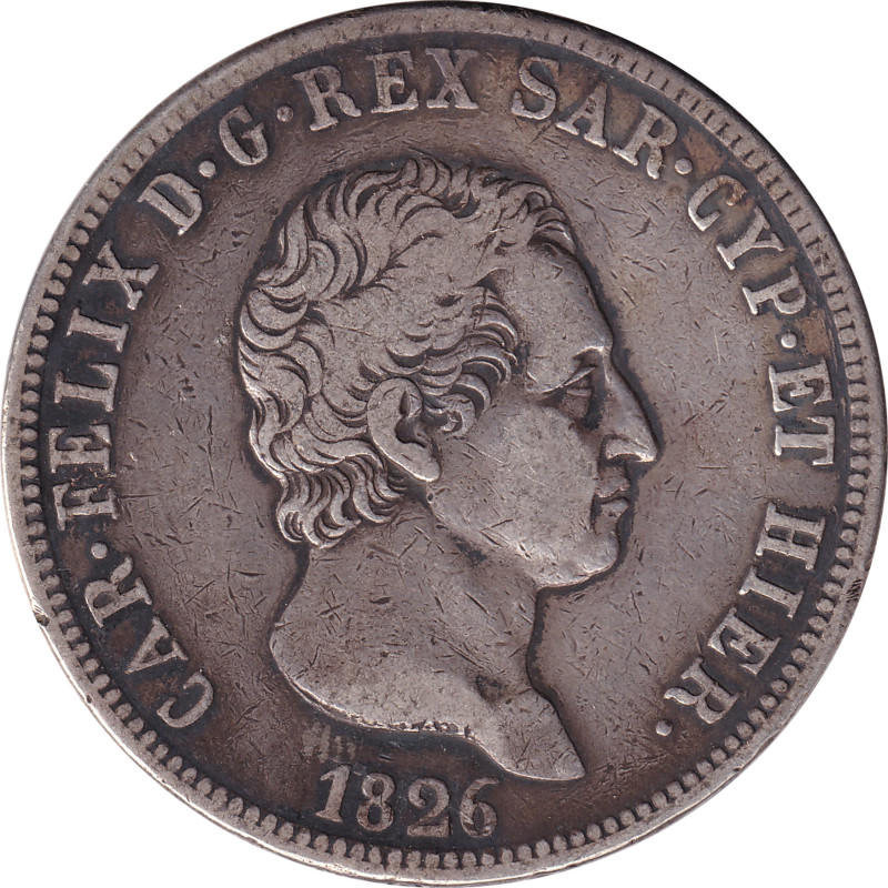 Italian States - 5 lire - Charles-Félix - 1826 F L - No362