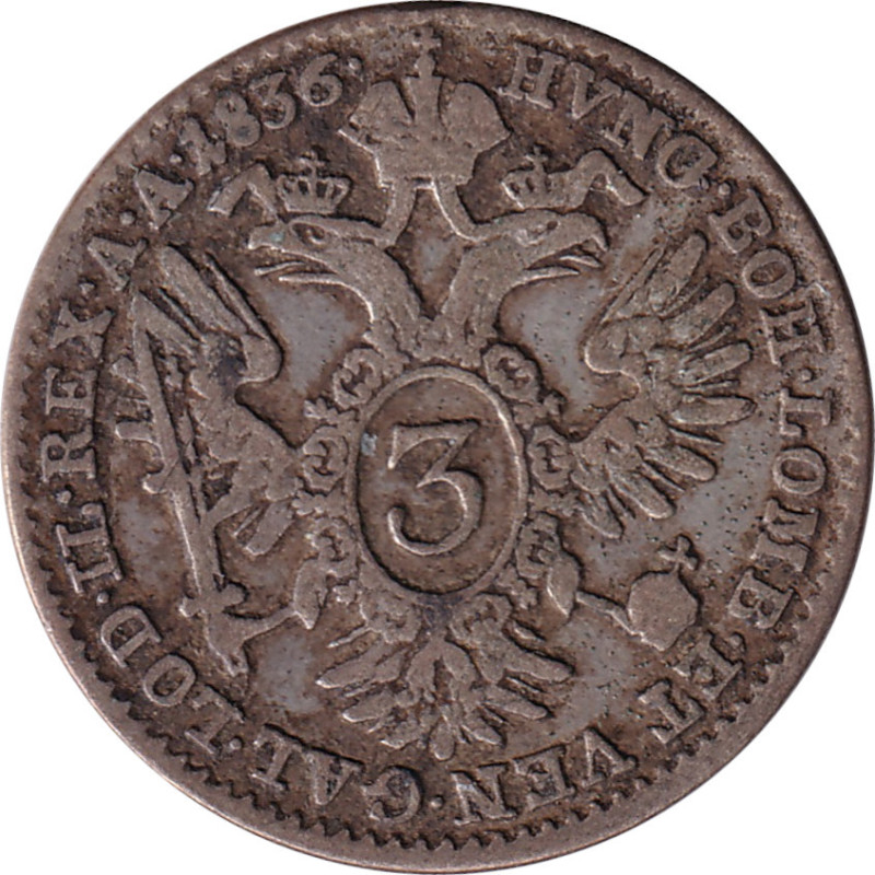 Austria - 3 kreuzer - Ferdinand I - IMPERATOR - 1836 A - No332