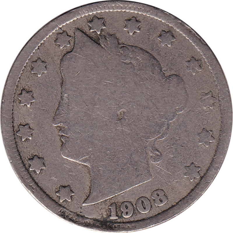 United States of America - 5 cents - Tête de la Liberté - 1908 - No388