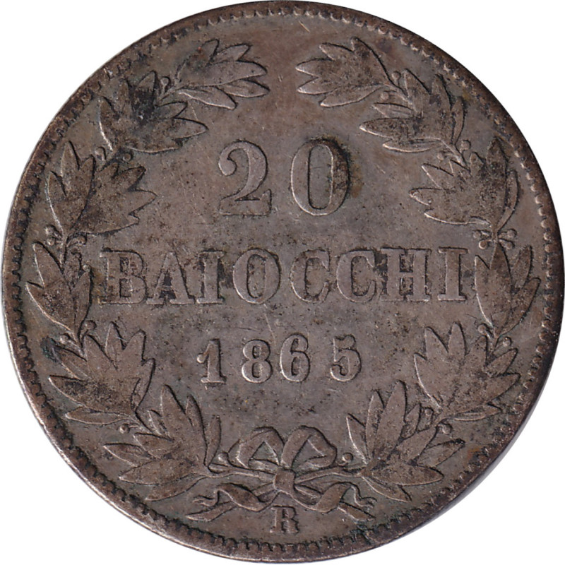 Papal States - 20 baiocchi - Pie IX - Buste agé - 1865 - XX (1865) R - No393