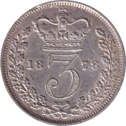 United Kingdom - 3 pence - Victoria - Tête jeune - 1878 - No500