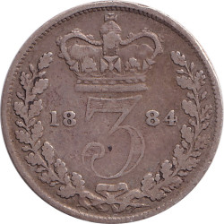 United Kingdom - 3 pence - Victoria - Tête jeune - 1884 - No501