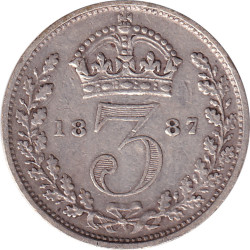 United Kingdom - 3 pence - Victoria - Tête jeune - 1887 - No504