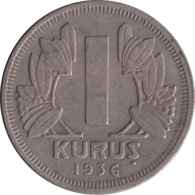 Turkey - 1 kurus - Emblème - Ronde - 1936 - No196