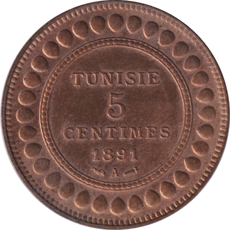 Tunisia - 5 centimes - Ali III - ١٣٠٨ - 1891 (1891) A - No203