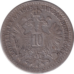 Austria - 10 kreuzer - Franz Jospeh I - Mature head - 1868 - No261