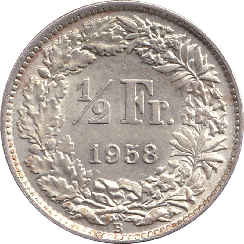 Swiss Confederation - 1/2 franc - Helvetia debout - 1958 B - No853