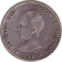 Spain - 1 peseta - Alphonse XIII - Buste juvénile - 1891 ✩91 (1891) PG M - No868