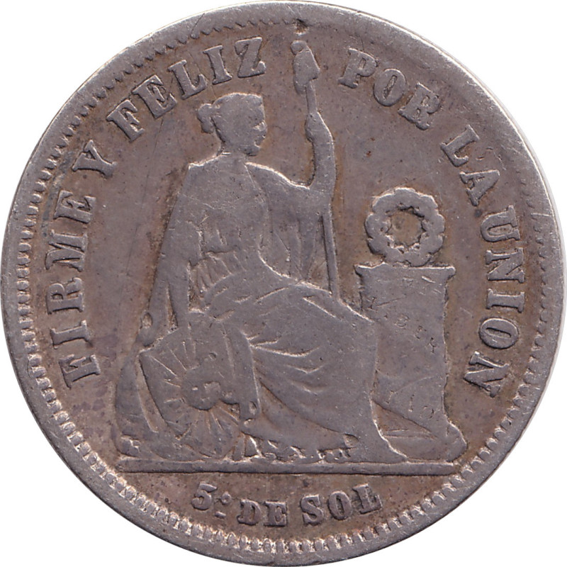 Peru - 1/5 sol - Liberté assise - Couronne étroite - 1863 YB - No821
