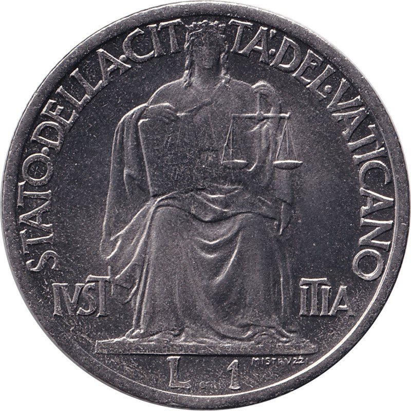 Vaticano - 1 lira - Pie XII - Justice - Type lourd - 1942 - IV (1942) R - No553