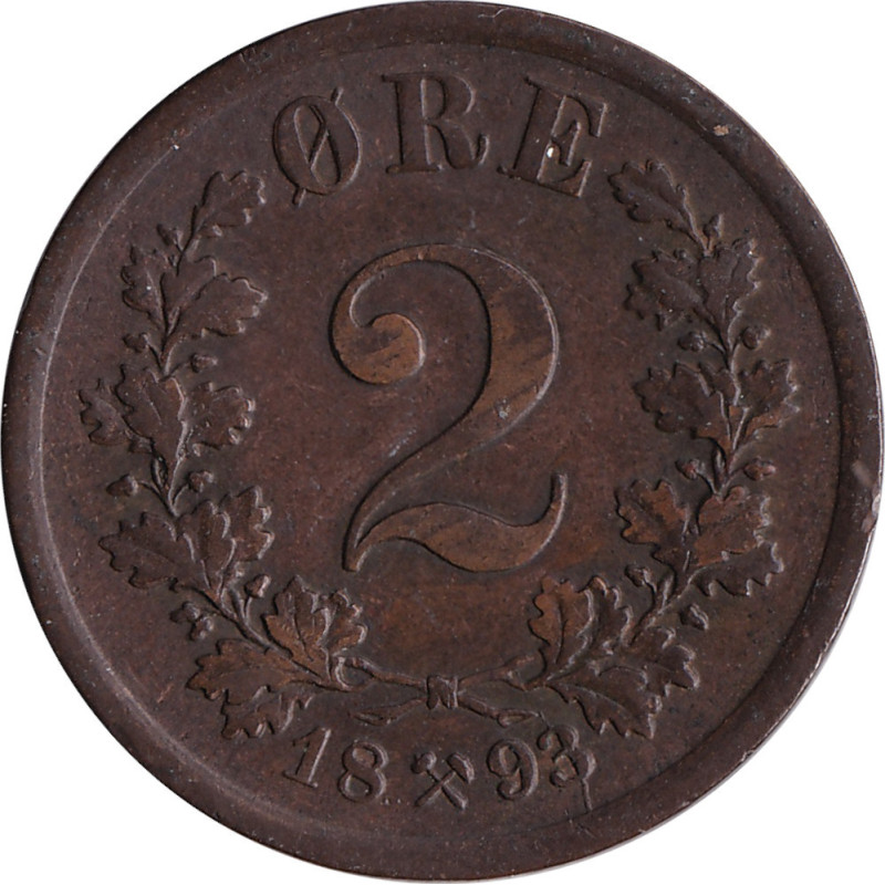 Norway - 2 ore - Oscar II - 1893 ⚒ - No630