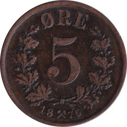 Norway - 5 ore - Oscar II - 1876 ⚒ - No633
