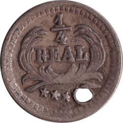 Guatemala - 1/4 real - Montagnes - Petits rameaux au revers - 1890 - No644