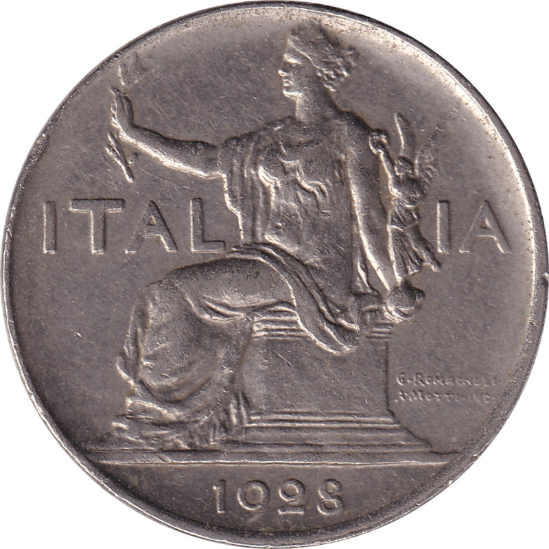 Italy - 1 lira - Victor Emmanuel III - Femme assise -  1928 R - No796