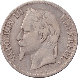 France - 5 francs - Napoléon III - Argent - Tête laurée - 1867 BB - No1229