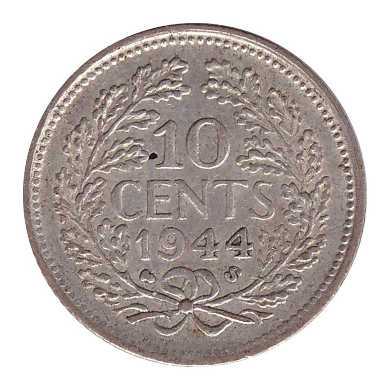 Netherlands - 10 cents - Wilhelmina I - Mature head - 1944 S - No1256