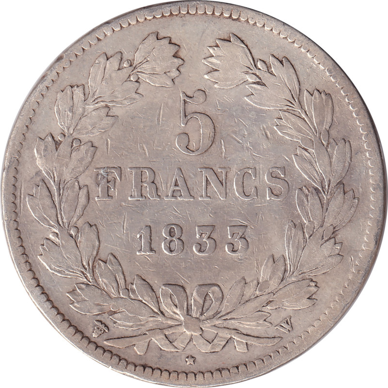 France - 5 francs - Louis Philippe I - Laureate head - 1833 W - No1293