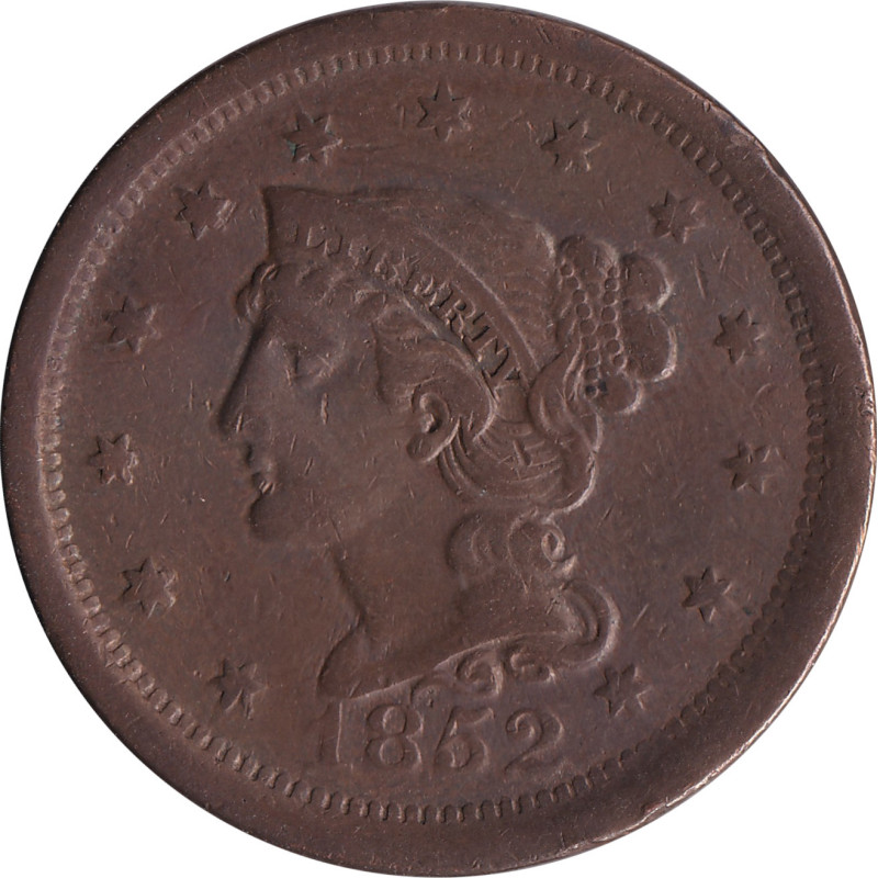 United States of America - 1 cent - Tressed Head - 1852 - No1302