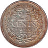 Netherlands - 25 cents - Wilhelmina I - Tête mature -  1928 - No622