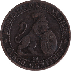 Spain - 5 centimos - Lion - 1870 OM - No1380