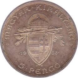 Hungary - 5 pengo - Amiral Horty - Type lourd - 1938 BP - No1394
