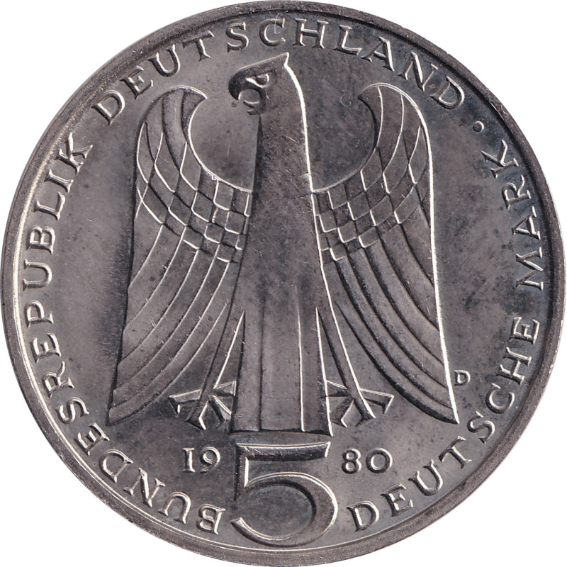 Germany - 5 mark - Small eagle - 1980 D - No1433