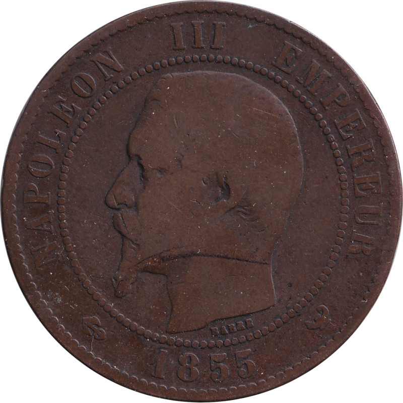 France - 10 centimes - Napoléon III - Bare head - 1855 W - No1489