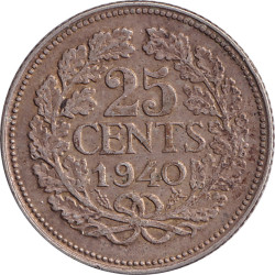 Netherlands - 25 cents - Wilhelmina I - Mature head - 1940 - No1534