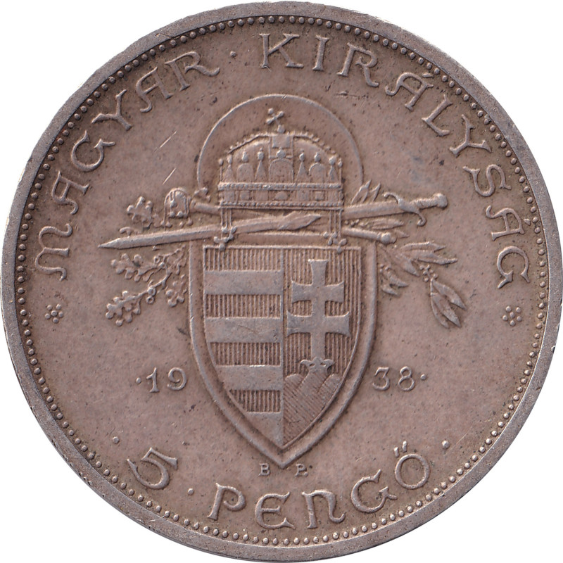 Hungary - 5 pengo - Amiral Horty - Type lourd - 1938 BP - No1617