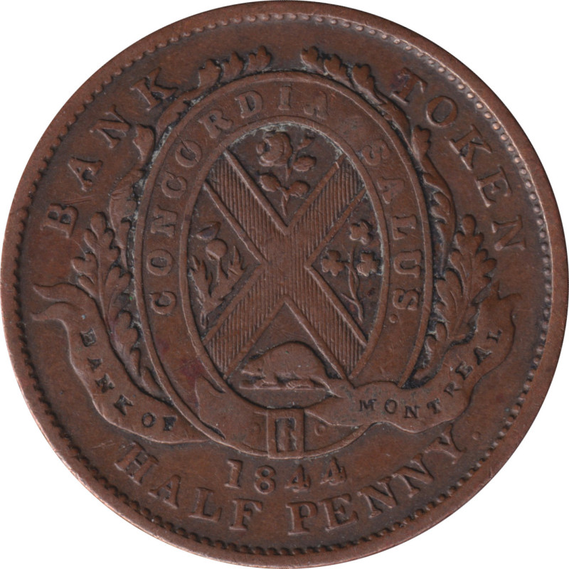 Canadian Provinces - 1/2 penny - Banque de Montréal - Front view - 1844 - No735